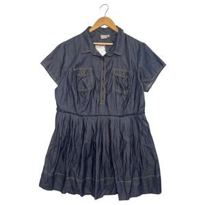New eShakti Dress Womens 2X 20W Blue Chambray Short Sleeve Pocket Casual Cozy